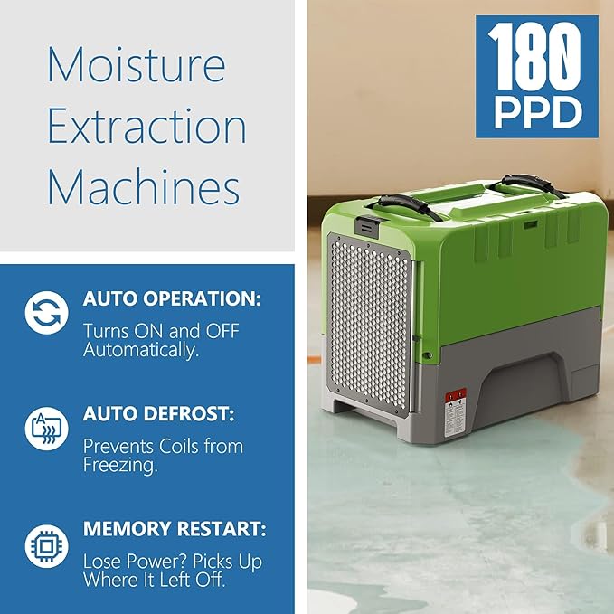 ALORAIR Smart WiFi LGR Commercial Dehumidifier 180 PPD (Saturation) with Hose, Industrial Dehumidifier with Pump, 6 Years Limited Warranty, cETL Listed, 85 PPD at AHAM, Flood Repair, Green