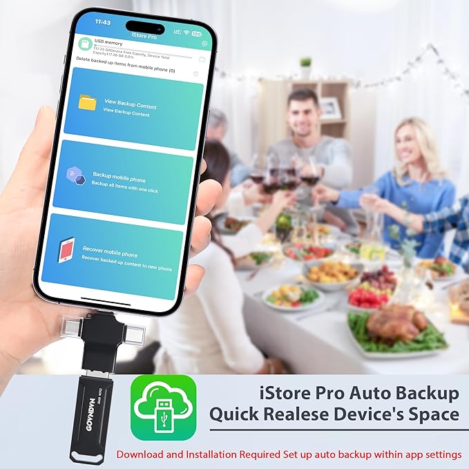 Auto Backup Photo Stick for iPhone, iPad, Android, PC, Tablets, 512GB Real Capacity iPhone USB Flash Drive & Backup Storage Memory Stick for Photos, Videos & Contacts, 4-in-1 Thumb Drive