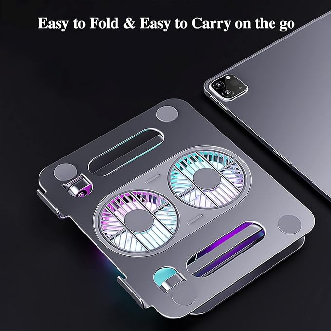 Eiyikof Aluminum Alloy Adjustable Laptop Stand Laptop Cooling Pad with Fan USB Hub Compatible with 10" to 15" Inches Notebook Computer-Grey