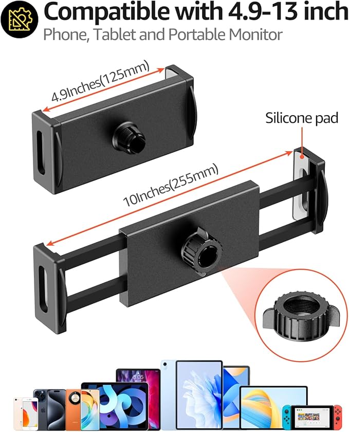 Urmust iPad Holder for Desk & Bed, Adjustable Foldable Tablet Arm iPad Holder Clamp Mount, 360° Rotation, Fits iPad Pro/Air/Mini, iPhone, Portable Monitor 4.7"–15.6" Device, Gifts for Tech Lovers