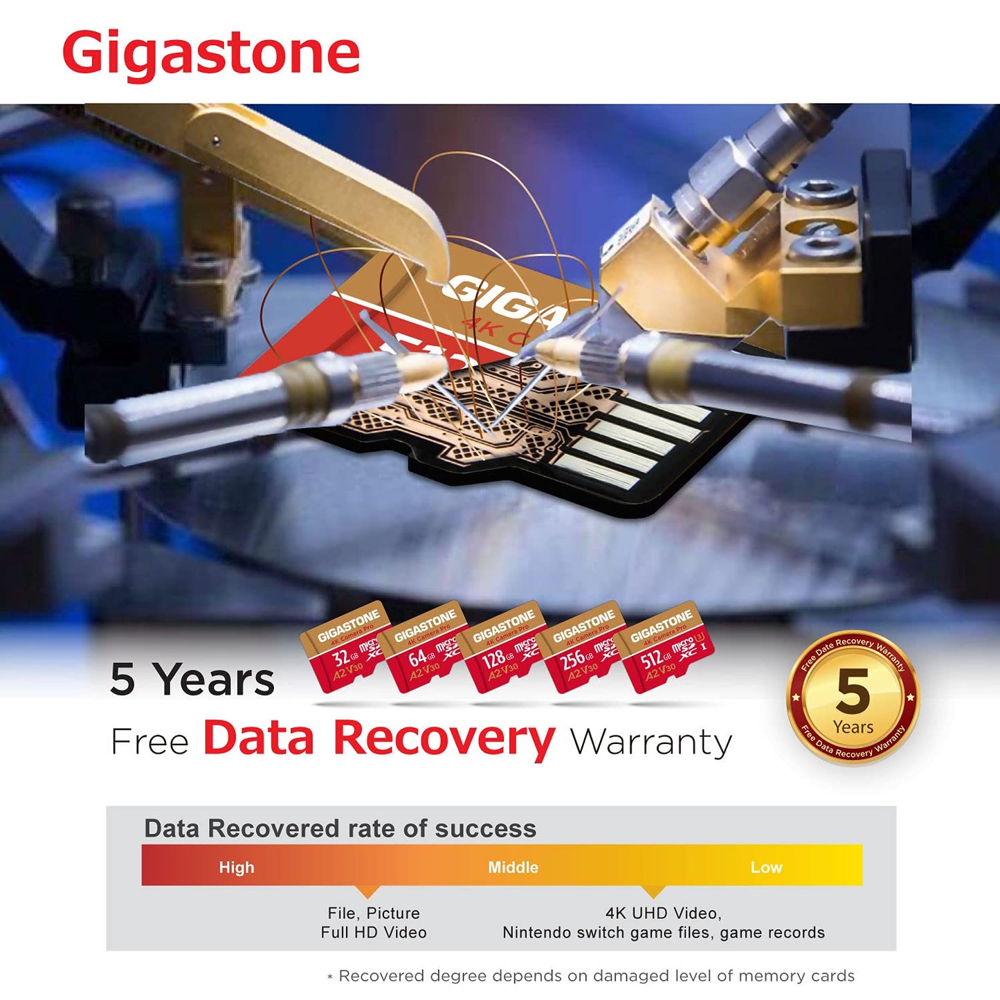 【5-Years Data Recovery】 GIGASTONE 256GB Micro SD Card, 4K Camera Pro, A2 V30 for Smartphone, Gopro, Action Cams, 4K UHD Video, Nintendo-Switch Compatible, Up to 100MB/s, UHS-I U3 C10 with Adapter