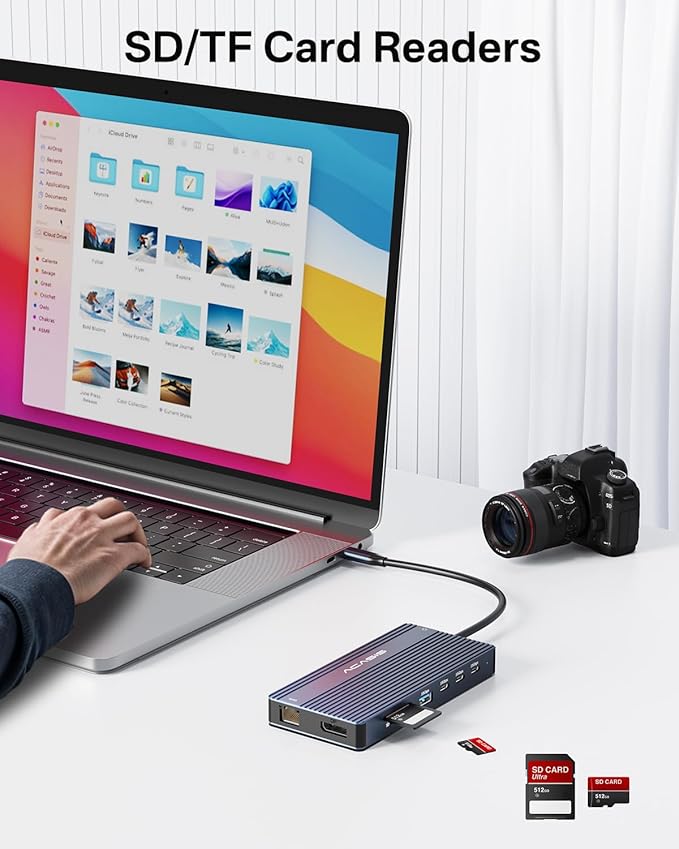 USB C Docking Station Dual Monitor, 14 in 1 USB C Hub, Adapter with 2 HDMI+DP(4K60Hz), Ethernet, 3 USBC 10G,100W PD, SD/TF, Audio, Laptop Docking Station for Dell/HP/Lenovo/ThinkPad/Surface (Grey)