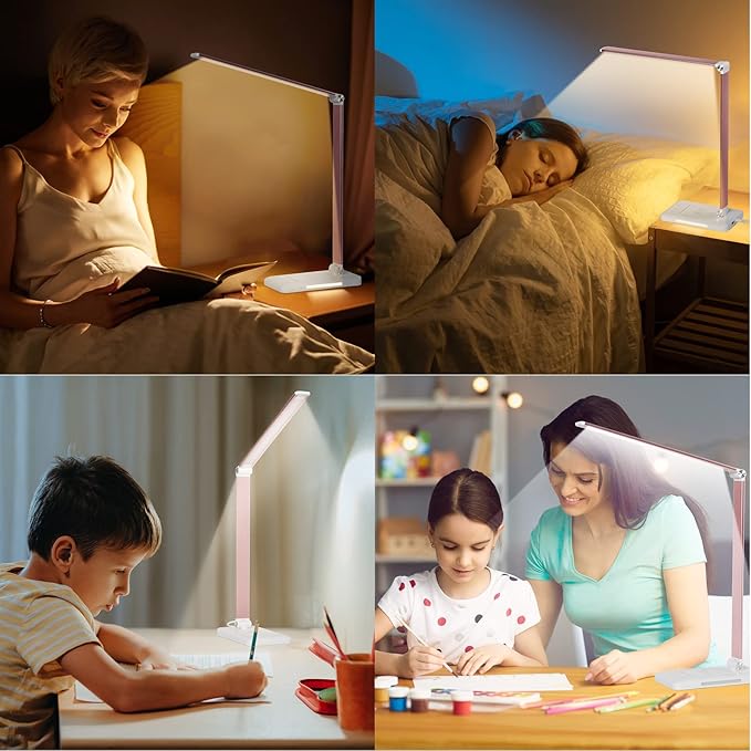 JOSTIC LED Desk Lamp with Night Light, Fast Wireless Charger, USB Charging Port, 10 Brightness, 5 Color Modes, Dimmable Bedside Table Lamp for Bedroom, Touch Control, Auto Timer, 1200Lux Super Bright