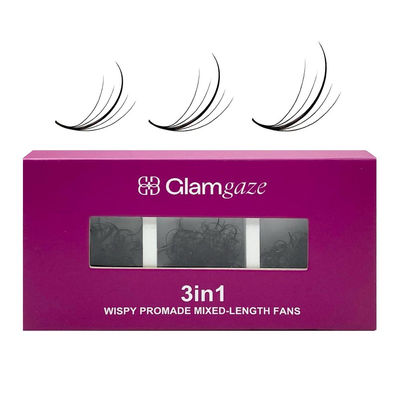 GLAMGAZE 750 Wispy Promade Fans - 5D 7D 9D, C D CC Curl 0.05-0.07mm Thickness Mixed Length - Handmade Wispy Eyelash Extensions Loose Premade Lash Fans Soft Spikes Volume Lash (9D-0.05-C, 11/12/13)