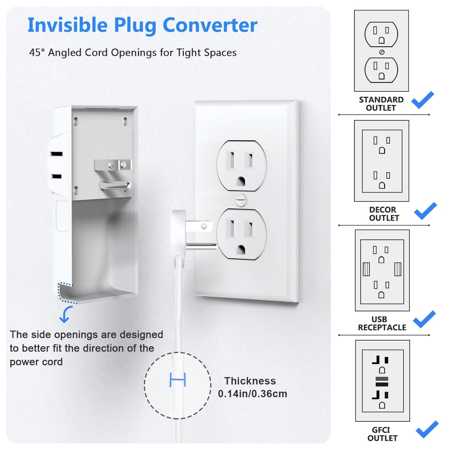 Power Strip Surge Protector with Flat Extension Cord Outlet Cover 6 AC Outlets(3 Wall Outlets Extender) 3 USB Ports (2USB C), 1050 Joules, Multi Plug for Home Office College Dorm Room Essential