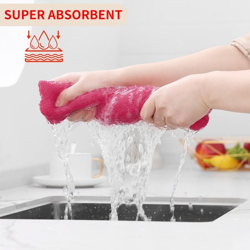 Homaxy Kitchen Dish Cloths - Ultra Soft 100% Cotton Waffle Weave, Quick Drying, 12x12 Inches, 6-Pack, Hot Pink