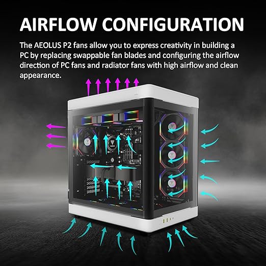 GAMDIAS ARGB Case Fan 120mm x1 & Reverse Blade x1, ARGB Motherboards Sync, Hassle-Free Cable Management with Cabless Daisy Chain Design, Quiet & 75CFM Airflow with 2400 RPM PWM RGB PC Fan, Aeolus P2