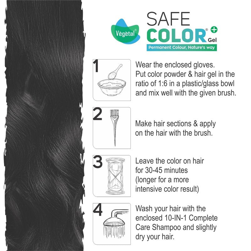 Vegetal Permanent Hair Dye Gel - Soft Black 1.0, Ammonia & PPD Free Hair Color for Gray Hair, 100% Gray Coverage, 30-Day Color Lock, 6.4 fl oz