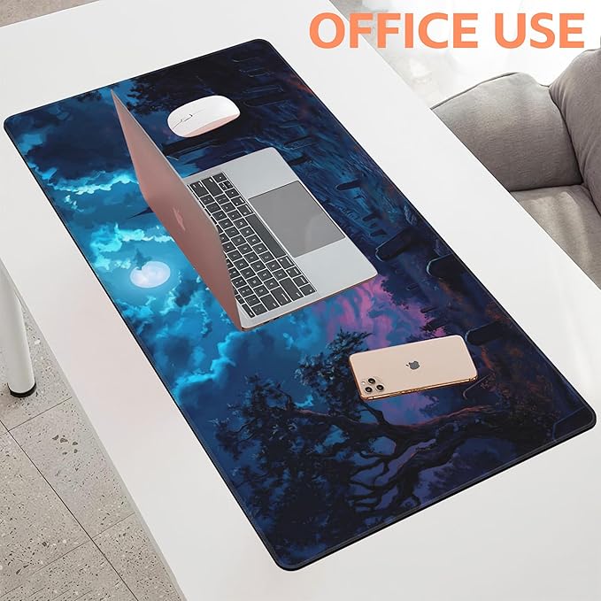NIYLYNSYN Mouse Pad Large Gothic Graveyard Non-Slip Game Desk Mat with Stitched Edge Laptop Keyboard Desk Pad for Work Home Gaming (35.4 x 15.7 Inches)