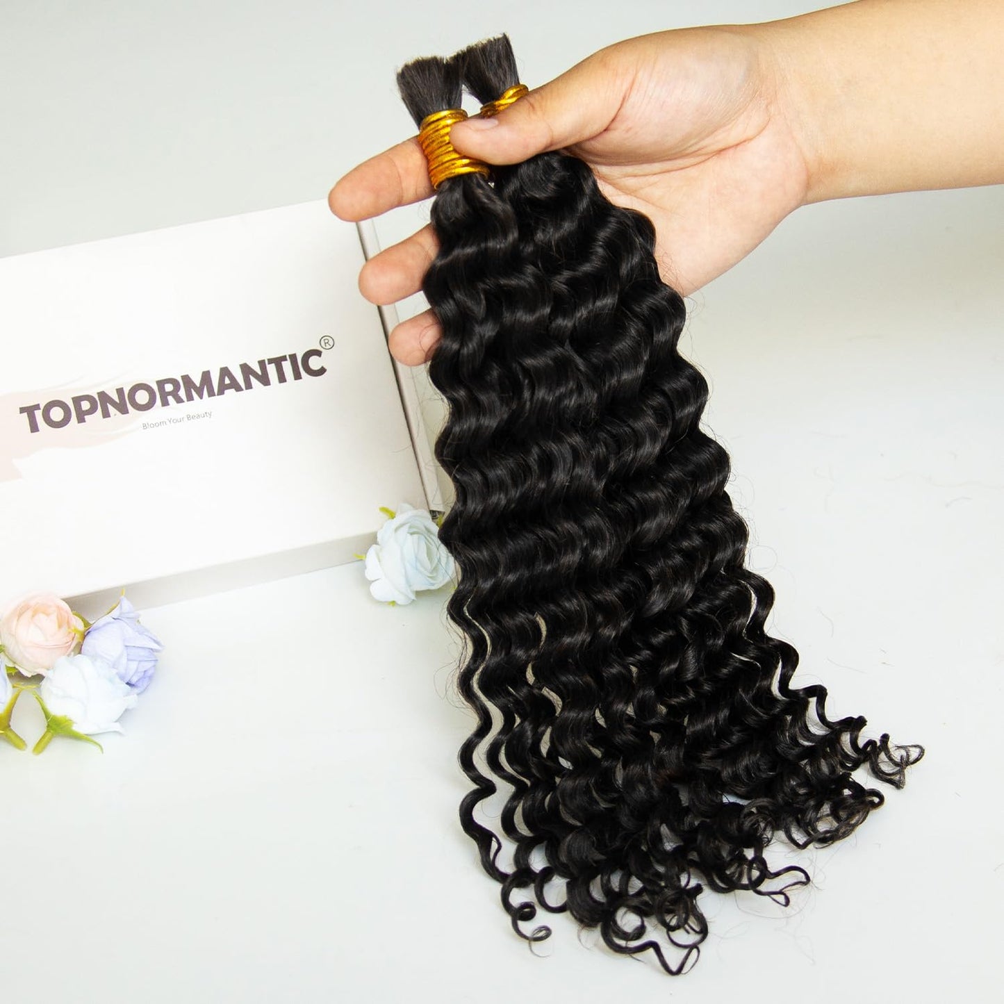 Topnormantic Human Braiding Hair for Boho Braids, 12A Boho Hair for Braiding Knotless Curly Natural Black 16 Inch 100g Unprocessed Brazilian Virgin Human Hair Bulk Tangle-Free Deep Wave Bohemian Braid