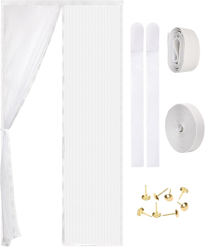 Amzjjle Magnetic Screen Door - Self Sealing, Heavy Duty, Hands Free Mesh Partition Keeps Bugs Out Let Breeze in- Pet and Kid Friendly - Keep Open Feature (White, Fit Door Size 34 x 80 Inch)