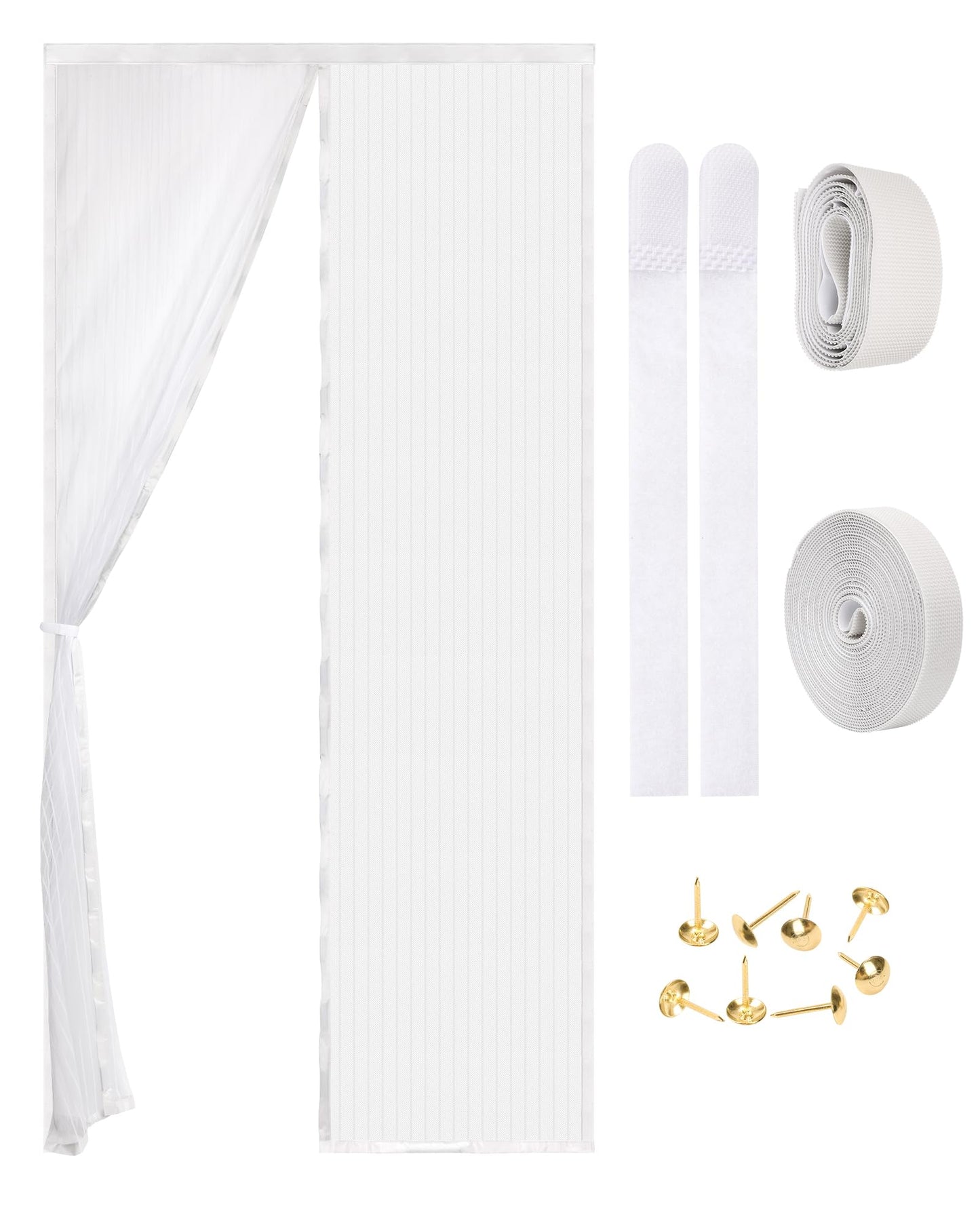 Magnetic Screen Door - Self Sealing, Heavy Duty, Hands Free Mesh Partition Keeps Bugs Out Let Breeze in- Pet and Kid Friendly - Keep Open Feature (White, Fit Door Size 36 x 96 Inch)