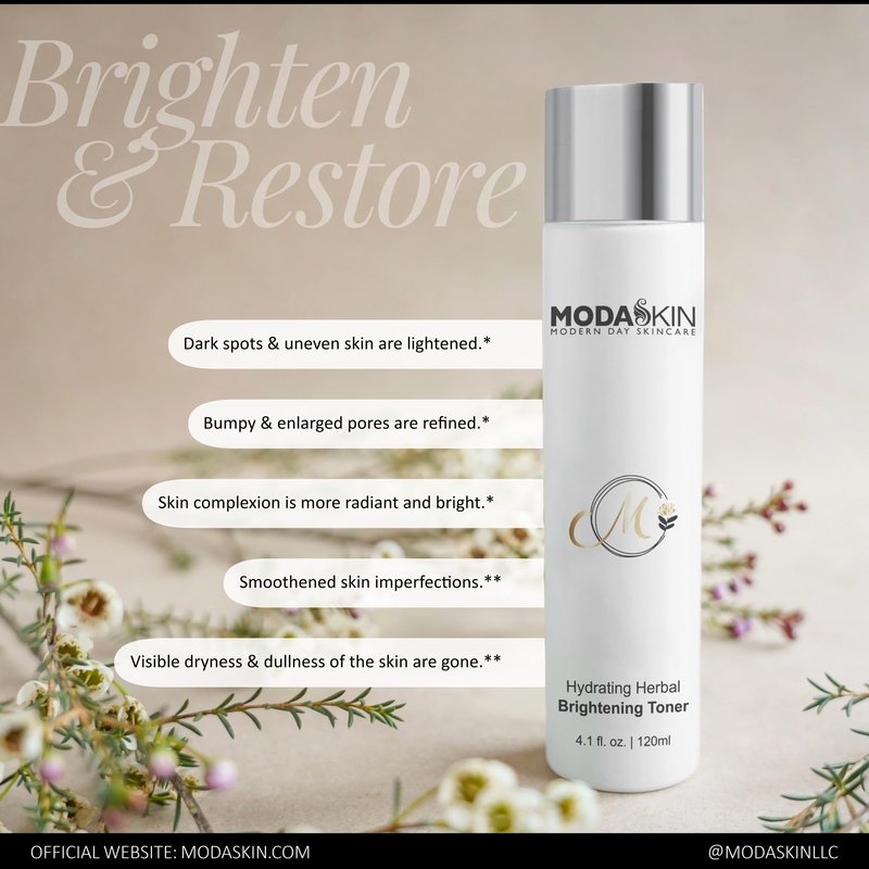 MODASKIN Hydrating Herbal Brightening Toner, Herbal Extract & Antioxidant, Witch Hazel to Brighten & Restore Your Skin's Natural Glow, 4.1 Oz