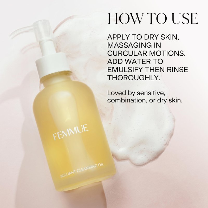 FEMMUE Brilliant Cleansing Oil (4.23 oz) | Luxurious Camellia Oil Face Cleanser & Gentle Makeup Remover | Hydrating and Moisturizing Korean Skincare | Fortifies Skin Barrier