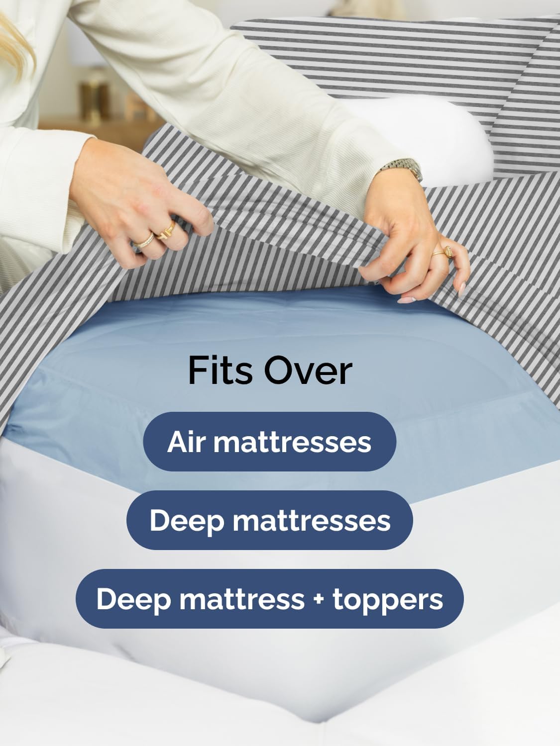 Skiennix Extra Deep Cal King Sheet Set - 6 Piece Breathable Cooling Bedding - Soft Wrinkle-Free Grey Stripes