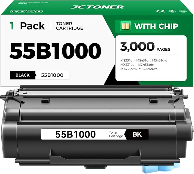 JCTONER 55B1000 Toner Cartridge with Chip Replacement for 55B1000 55B1H00 Compatible with MS331dn MS431dn MS431dw MX331adn MX431adn MX431adw MX432adwe MS331 MS431 MX331 MX431 Laser Printer Ink