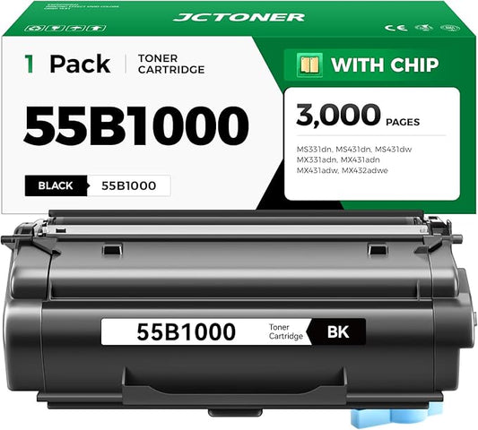 JCTONER 55B1000 Toner Cartridge with Chip Replacement for 55B1000 55B1H00 Compatible with MS331dn MS431dn MS431dw MX331adn MX431adn MX431adw MX432adwe MS331 MS431 MX331 MX431 Laser Printer Ink