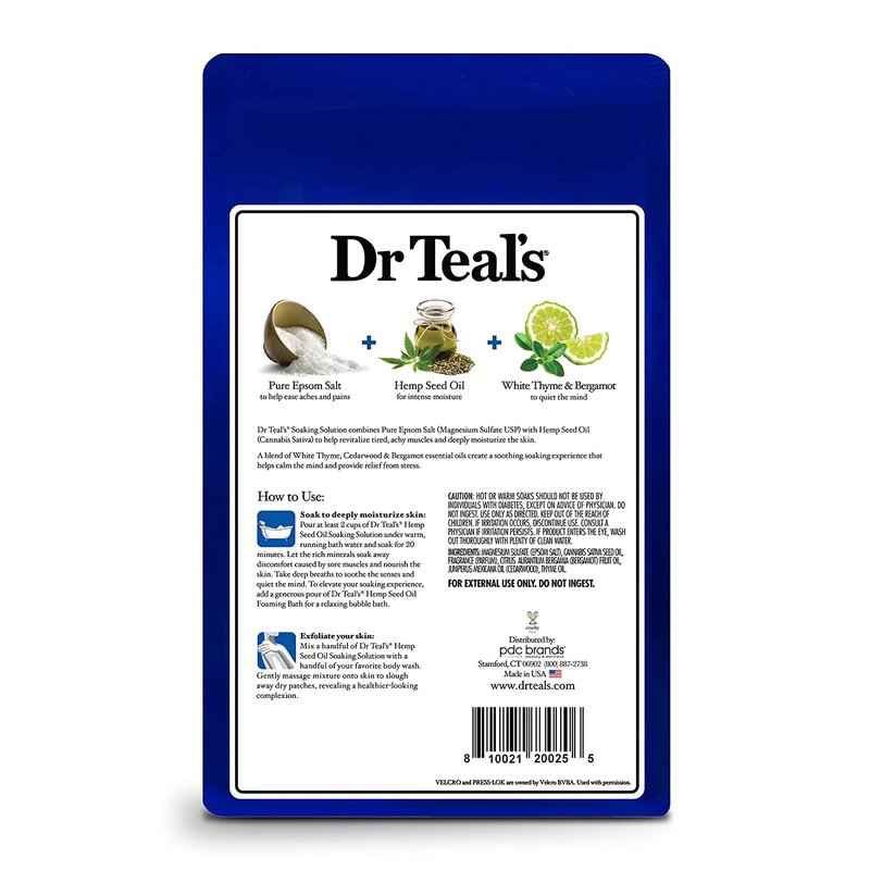 Dr. Teal's Hemp Seed Oil Bath Soak Gift Set (2 Pack, 3lbs ea.) - Cannabis Sativa Essential Oils Blend Moisturizes & Softens Skin - Pure Epsom Salt Eases Aches & Pains Throughout The Body