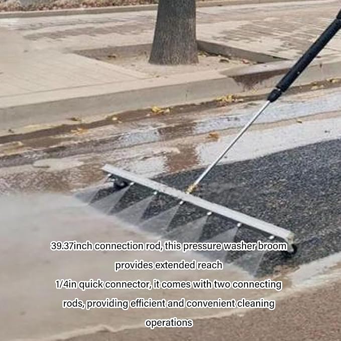 39.37inch Pressure Washer Cleaner, Power Pressure Washer Attachment, Stainless Steel Water Broom with 1/4inch Quick Connector, Surface Cleaner for Household and Business Use (for Floor)