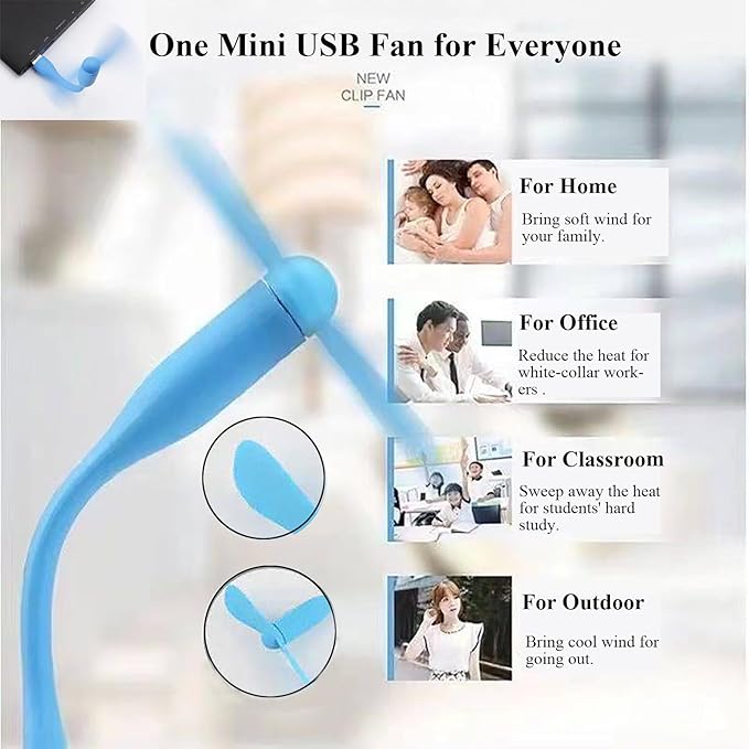 Soseelnee Mini USB Fan, Portable Pocket Fan USB-A Powered Little Cooler, Quiet Operation, for Home Office Car Outdoor Travel- 4 Pack (Blue)
