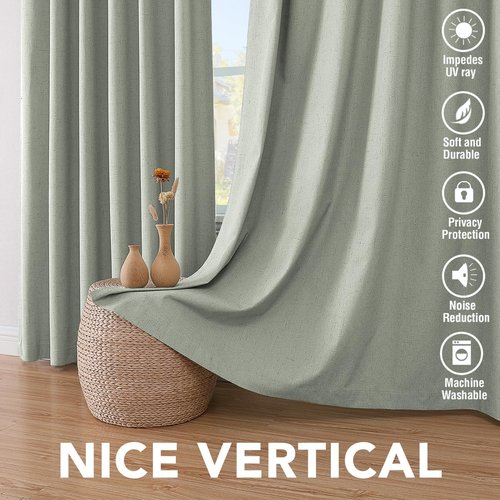 H.VERSAILTEX Primitive Linen Curtains 100% Blackout Curtain Drapes Burlap Fabric Curtains with White Thermal Insulated Liner, Grommet Top Drapes Living Room/Bedroom (2 Panels, 42 x 63 Inch, Sage)