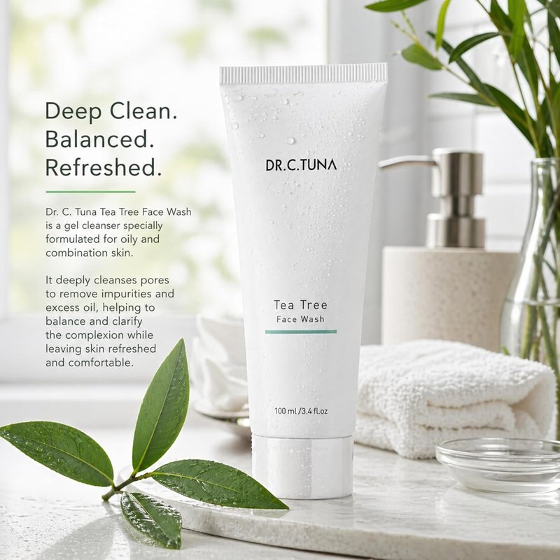 Dr. C. Tuna Tea Tree Face Wash - Anti-Aging Gel Cleanser for Oily, Dry & Sensitive Skin | 3.4 fl. oz / 100 ml