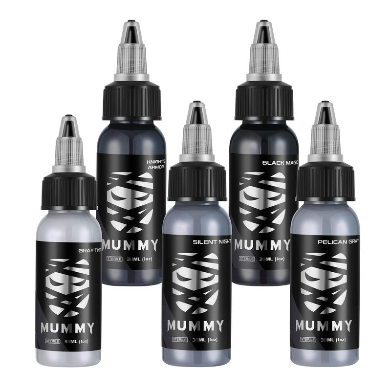 Mummy USA Custom Tattoo Ink Color Gray Set Evenly Long Lasting Vibrant and Bright, No Irritation Set 1 oz Bottles