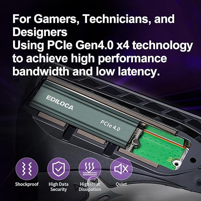 Ediloca 500GB M2 NVME SSD with Heatsink - PCIe Gen4.0 NVMe M.2 2280 3D NAND TLC, 4800MB/s Read, Internal Solid State Drive for PS5/PC, Dynamic SLC Cache, PS5 Storage Expansion, 5-Year Warranty(EN760)