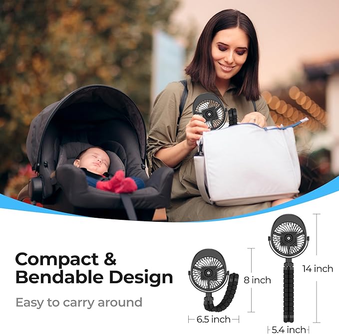 2025 Upgarded 4000mAh Misting Baby Stroller Fan, Rechargeable Battery Operated,Max 15Hrs Cooling,50ml Portable Water Sprayer Misting Fan with Flexible Tripod Clip on Car Seat Crib Treadmill Bunk Bed
