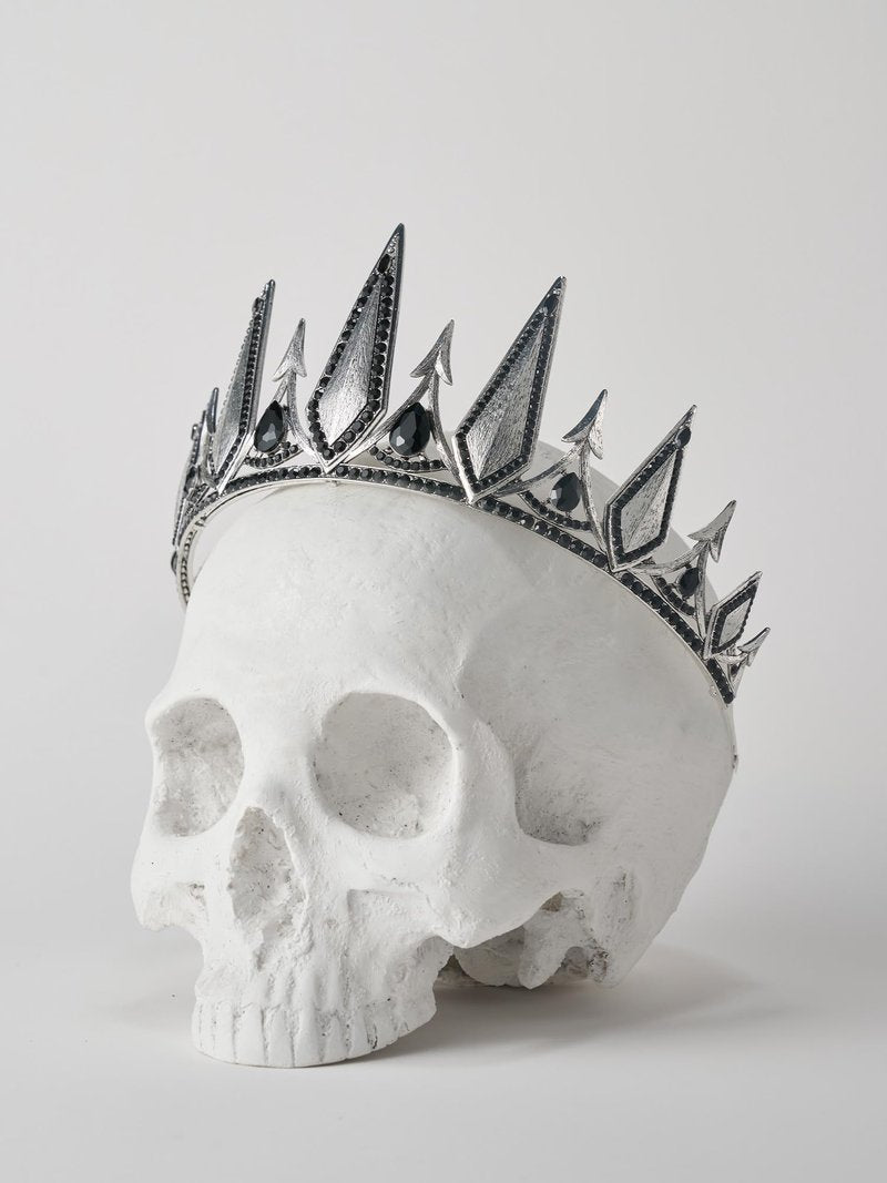 SWEETV Gothic Crowns for Women Black Tiara Queen Crown Witch Hair Accessories for Costume Halloween Prom Party, Silver