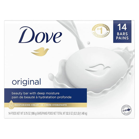 Dove Beauty Bar - Gentle Skin Cleanser with 1/4 Moisturizing Cream | 3.75 oz, 14 Bars for Soft Skin Care