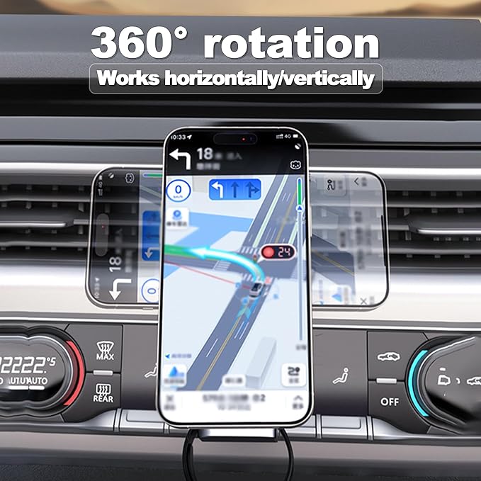 Fannasi 3 in 1 Wireless Car Charger, 15W Fast Charging Phone Holder Foldable Magnetic Mount Fit for All iPhone Android Phone, iWatch, Airpods Wireless Earphone