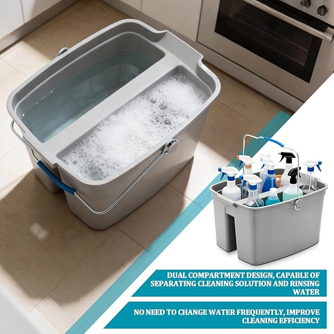 Sawysine 2 Pack 23 Qt Double Layer Large Plastic Cleaning Bucket, 18.1 Inch Cleaning Caddy Organizer with Handles Compatible with Flat Head Sponge Mops, Suitable for Household Storage Kitchen Bathroom