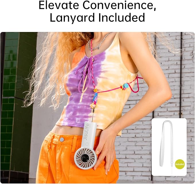 JISULIFE Handheld Portable Fan, Stronger and Longer-Lasting: 5 Speed, 5000mAh Battery, 12-Blade Turbo For Powerful Wider Wind, LED Display, Rechargeable Personal Fan for Travel Concerts Makeup-Gery