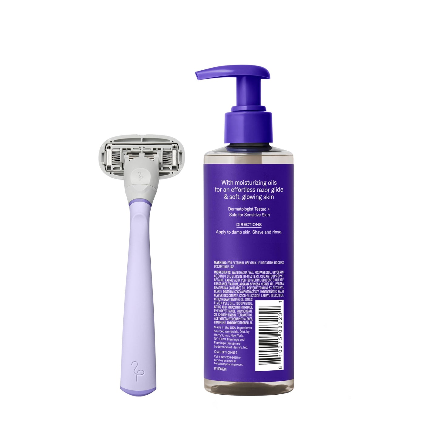Flamingo Razor Shaving Set for Women - 5-Blade Razor, Nourishing Shave Oil, and Shower Holder - Lilac