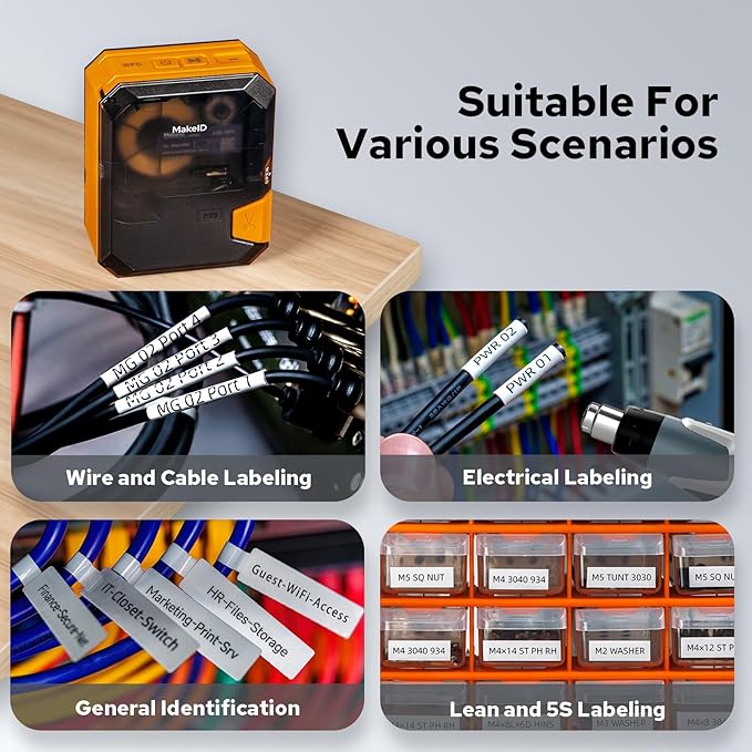 Makeid P31 Industrial Label Maker, Portable Bluetooth Printer with 0.75" x 19.68ft L Label, Wire and Cable Labeling Machine for Job Sites
