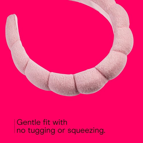 Conair Spa Makeup and Face Washing Headband, Pink Bubble Design, 1 Count, Ultra-Absorbent Microfiber Headband for Washing Face, Soft Terry Cloth, No-Squeeze, No-Pull Band Gentle on Hair and Head