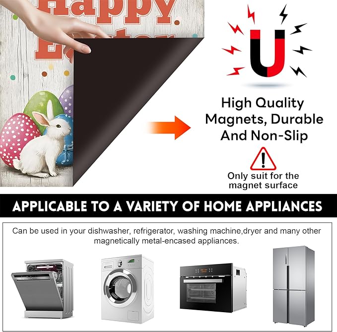 NYZE Happy Easter Dishwasher Magnets Cover, Bunny Dishwasher Magnetic Sticker Decorative, Reusable Dish Washer Cover for Dishwashers (Bunnies & Eggs)