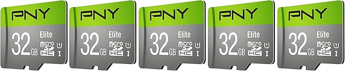 PNY 32GB Elite Class 10 U1 microSDHC Flash Memory Card - 100MB/s, Full HD, UHS-I, Micro SD, 5 Count (Pack of 1)