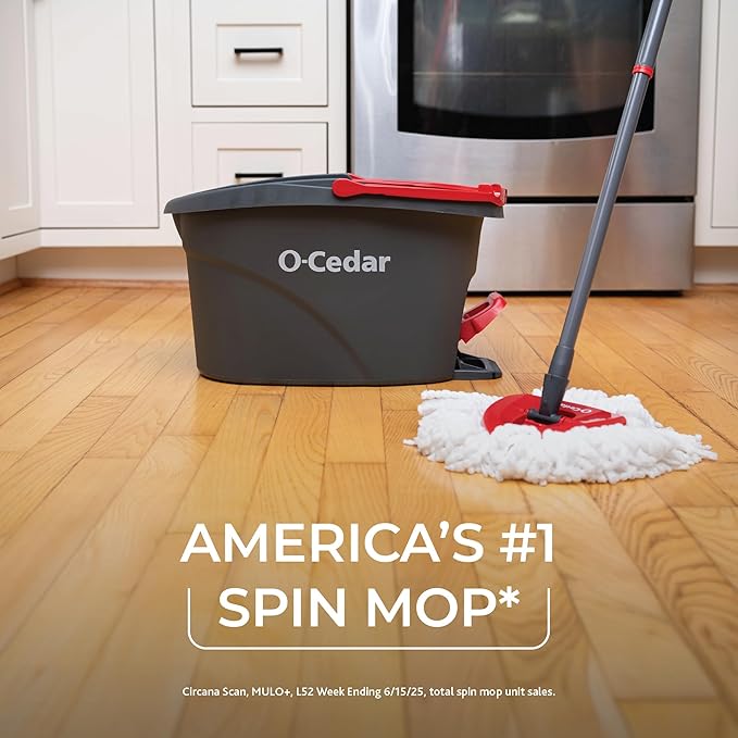 O-Cedar All-in-One Cleaning Kit: EasyWring Spin Mop + One Sweep Broom + PACS Mop Soap Cleaning Tablets + Scrunge Kitchen Scrub Sponges