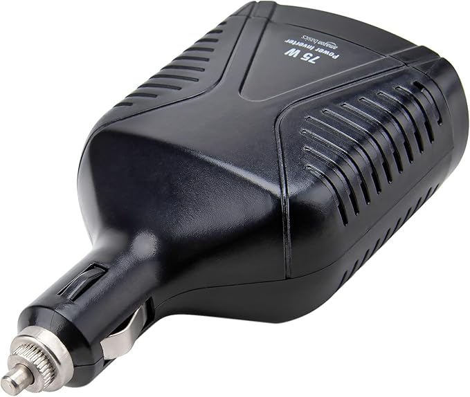 Amazon Basics 75W Portable Car Power Inverter, 12V to 110V, USB Charging Port, AC Outlet for Vehicles, Black, 5.07 x 2.65 x 1.6 inches