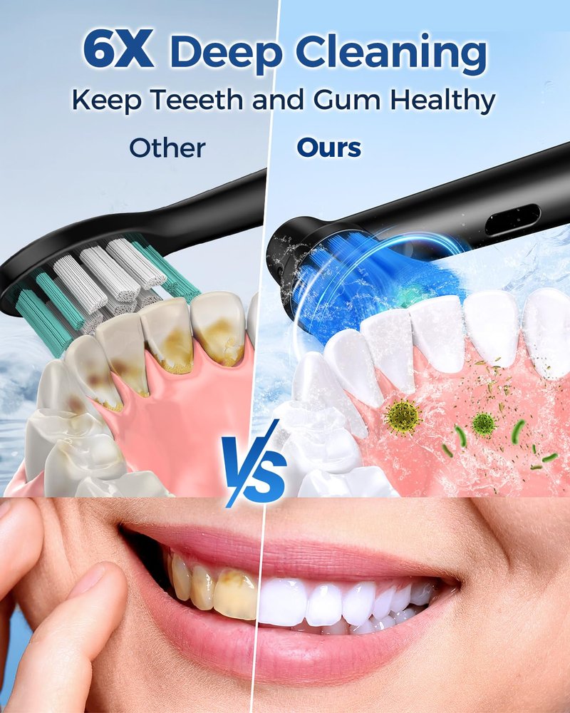 TEETHEORY Rotating Electric Toothbrush for Adults with 8 Brush Heads, Sensitive Gum Care Electric Toothbrush with 3 Modes and 2 Min Smart Timer, Rechargeable Last 60 Days (Black, 1 Count)