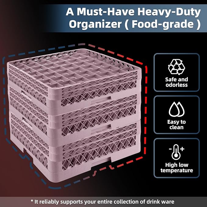 3 Pack 49 Compartment Commercial Dish Drying Rack with 2 Extenders | Durable Polypropylene Glass Rack | Quitly Clean Divided Dishwasher Rack for Restaurants Bar Hotel Canteen Kitchen Cafes