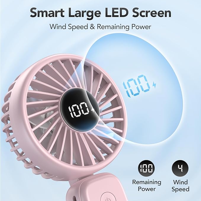 PANERGY Handheld Fan Foldable, 5000mAh Rechargeable Hand Fans with Powerful Cooling, 4 Speeds, LED Display, Portable Fan for Travel,Concerts,Makeup,Lash,Outdoor Events,Gifts Women