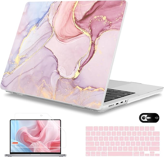 Mektron Case for 2026 M5 MacBook Pro 16 inch A3429 A3428 M4 A3403 A3186 M3 A2991 M2 A2780 M1 A2485 (2021-2025) Pro/Max with Liquid Retina XDR, Hard Shell Plastic Laptop Cover, Pink Marble