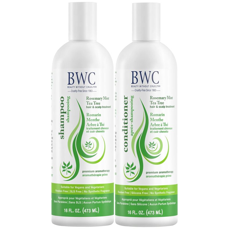 Beauty Without Cruelty Shampoo and Conditioner Set, Clarifying Rosemary Mint Tea Tree – Aromatherapy Hair & Scalp Treatment, SLS-Free, Vegan-Friendly & Cruelty-Free, 16 Oz Ea