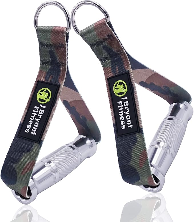 J Bryant Fitness Metal Gym Handles for Cable Machine Attachment Heavy Duty Aluminum Alloy Handle Grips Durable Workout Handles for Resistance Bands Pulley LAT Pulldown System (Camouflage)