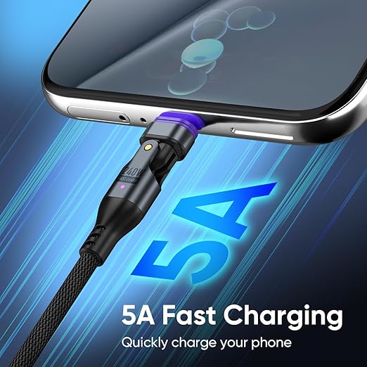 Bojianxin 240W Magnetic Charging Cable ，180°Rotating USBC to USB C Magnetic Data Cable ，Micro USB Phone Fast Charger Cable Data Transfer for Laptop/Tablet/Smart Phone (6ft)
