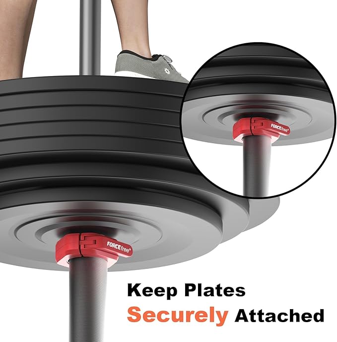 Forcefree+ Barbell Clips (Pair), Barbell Clamps, Quick Release Olympic Barbell Clamps with Anti Slip TPR Grip, Barbell Collars for Secure Weightlifting & Powerlifting (Magnetic, Red)