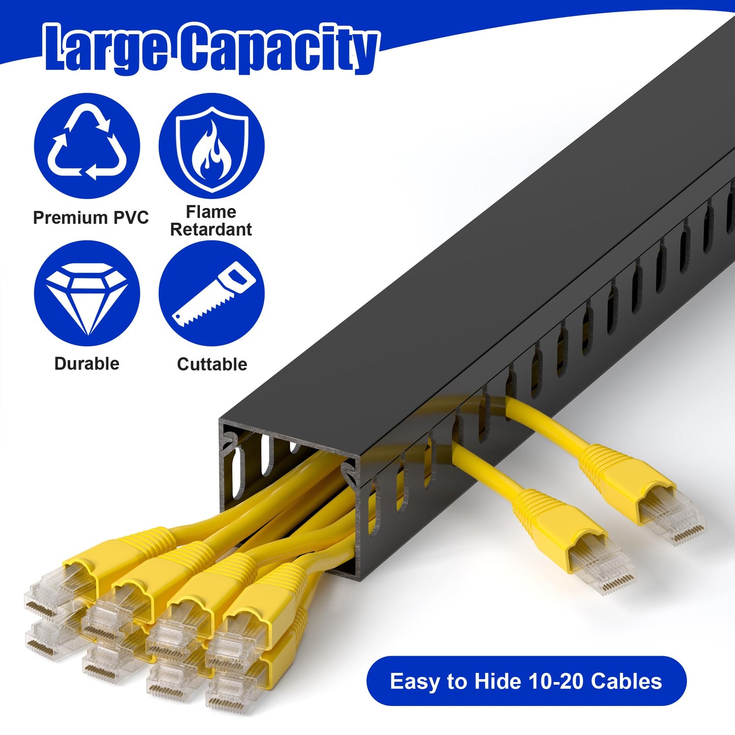 ZhiYo H1.4 W1.6in Professional Server Rack Cable Management Raceway, 66in (4X L16.5in) Cable Raceway Kit, Electrically Safe PVC Open Slot Wire Raceway for Under Desk/Computer/Network Cords, Black